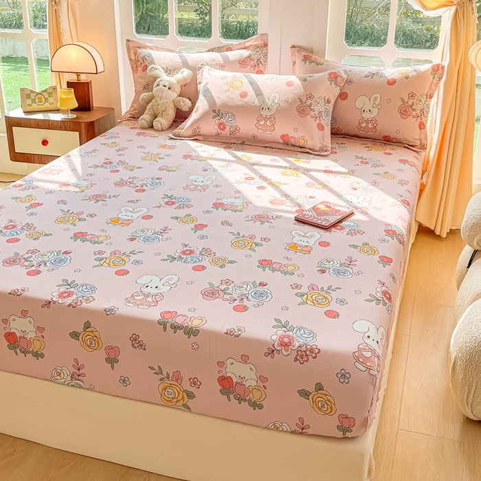 91家纺网 家纺一手货源 找家纺 眠博士 2025新款全棉混纺生态磨毛印花单床笠 磨毛床笠-兔姑娘