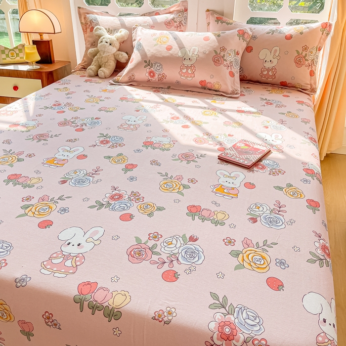 91家纺网 家纺一手货源 找家纺 眠博士 2025新款全棉混纺生态磨毛印花单床笠 磨毛床笠-兔姑娘