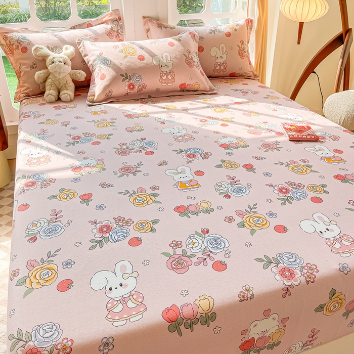 91家纺网 家纺一手货源 找家纺 眠博士 2025新款全棉混纺生态磨毛印花单床笠 磨毛床笠-兔姑娘