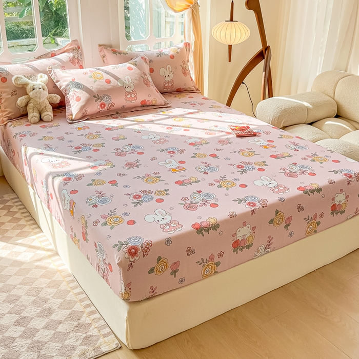 91家纺网 家纺一手货源 找家纺 眠博士 2025新款全棉混纺生态磨毛印花单床笠 磨毛床笠-兔姑娘