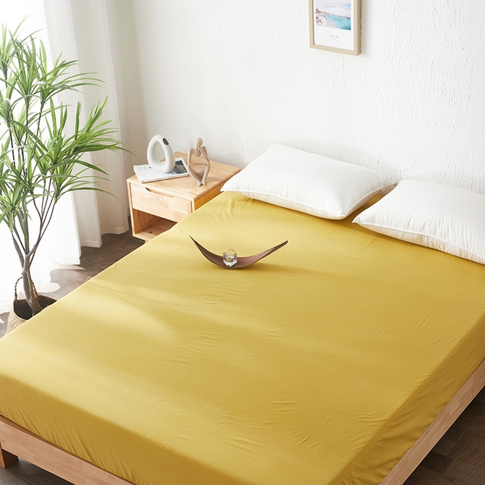 91家纺网 家纺一手货源 找家纺 贝尔 PELLHOME 日式全棉纯棉水洗棉床笠床罩男士简约蓝北欧床垫保护防滑固定单件春节不打烊 黄色