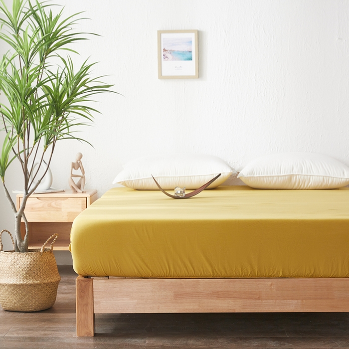 91家纺网 家纺一手货源 找家纺 贝尔 PELLHOME 日式全棉纯棉水洗棉床笠床罩男士简约蓝北欧床垫保护防滑固定单件春节不打烊 黄色