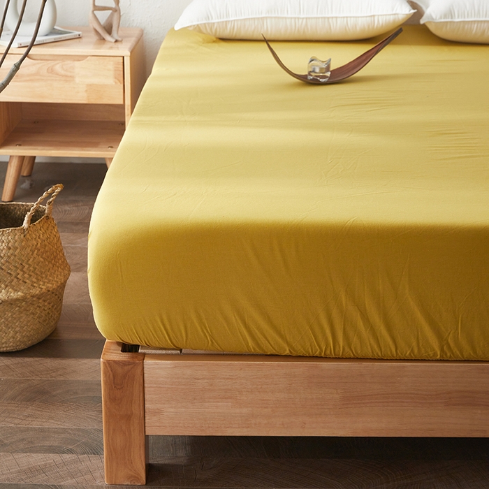 91家纺网 家纺一手货源 找家纺 贝尔 PELLHOME 日式全棉纯棉水洗棉床笠床罩男士简约蓝北欧床垫保护防滑固定单件春节不打烊 黄色