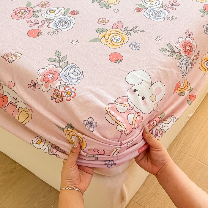 91家纺网 家纺一手货源 找家纺 眠博士 2025新款全棉混纺生态磨毛印花单床笠 磨毛床笠-兔姑娘