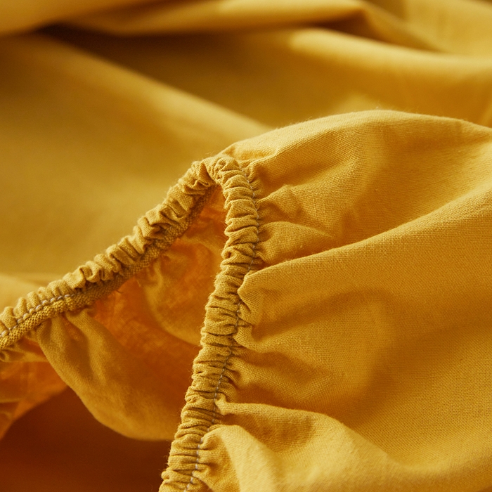 91家纺网 家纺一手货源 找家纺 贝尔 PELLHOME 日式全棉纯棉水洗棉床笠床罩男士简约蓝北欧床垫保护防滑固定单件春节不打烊 黄色