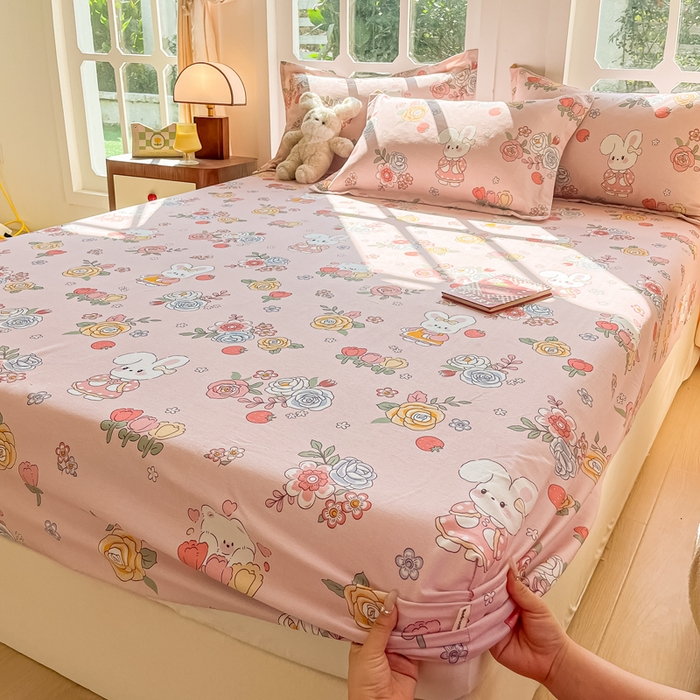 91家纺网 家纺一手货源 找家纺 眠博士 2025新款全棉混纺生态磨毛印花单床笠 磨毛床笠-兔姑娘