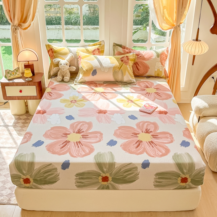 91家纺网 家纺一手货源 找家纺 眠博士 2025新款全棉混纺生态磨毛印花单床笠 磨毛床笠-油画花