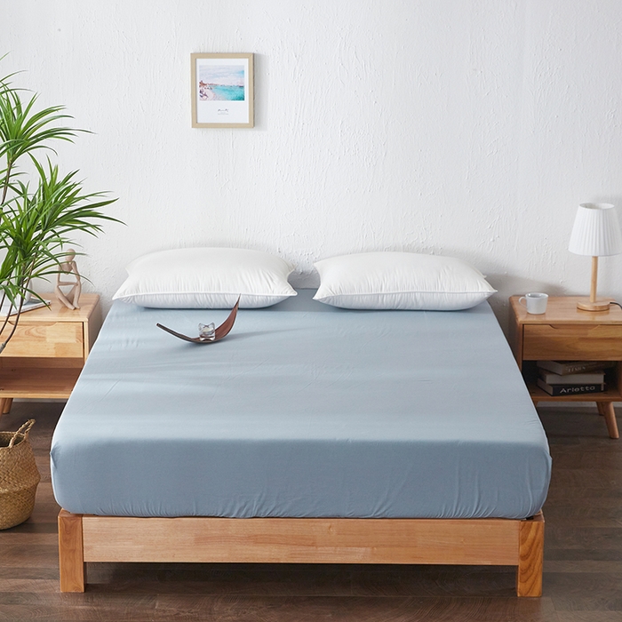 贝尔 PELLHOME 日式全棉纯棉水洗棉床笠床罩男士简约蓝北欧床垫保护防滑固定单件春节不打烊 天蓝