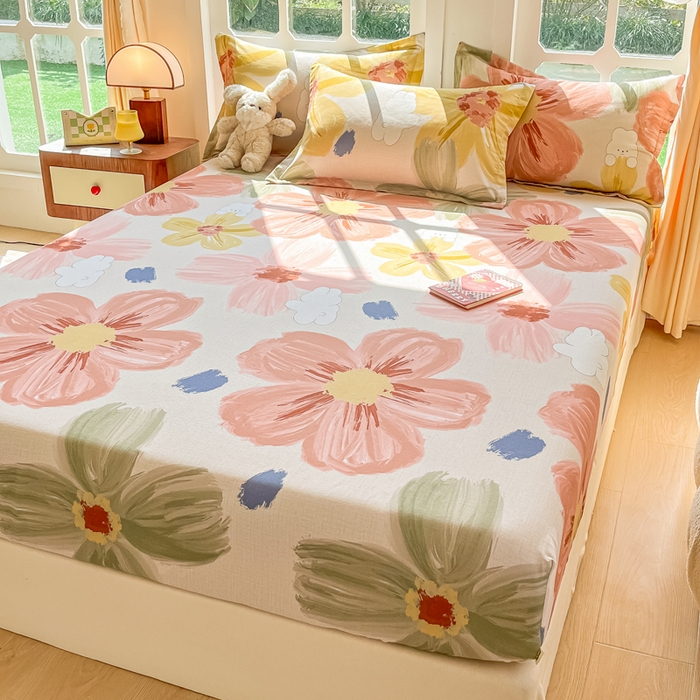 91家纺网 家纺一手货源 找家纺 眠博士 2025新款全棉混纺生态磨毛印花单床笠 磨毛床笠-油画花