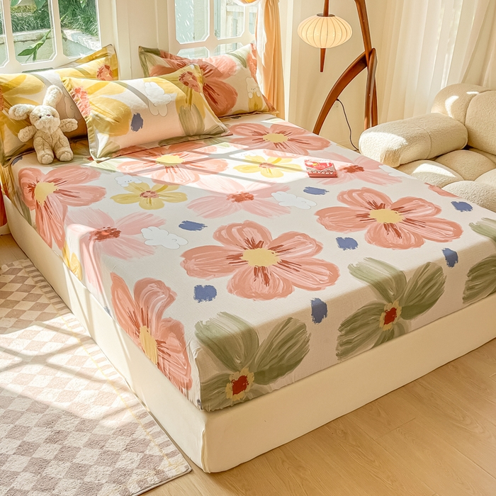 91家纺网 家纺一手货源 找家纺 眠博士 2025新款全棉混纺生态磨毛印花单床笠 磨毛床笠-油画花