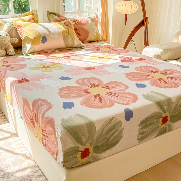 91家纺网 家纺一手货源 找家纺 眠博士 2025新款全棉混纺生态磨毛印花单床笠 磨毛床笠-油画花