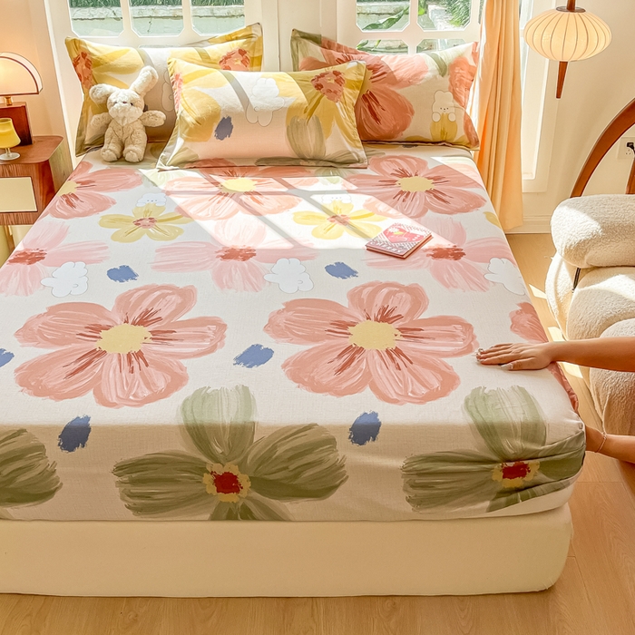 91家纺网 家纺一手货源 找家纺 眠博士 2025新款全棉混纺生态磨毛印花单床笠 磨毛床笠-油画花