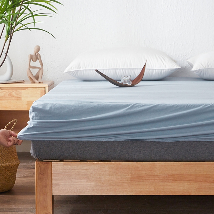 91家纺网 家纺一手货源 找家纺 贝尔 PELLHOME 日式全棉纯棉水洗棉床笠床罩男士简约蓝北欧床垫保护防滑固定单件春节不打烊 天蓝