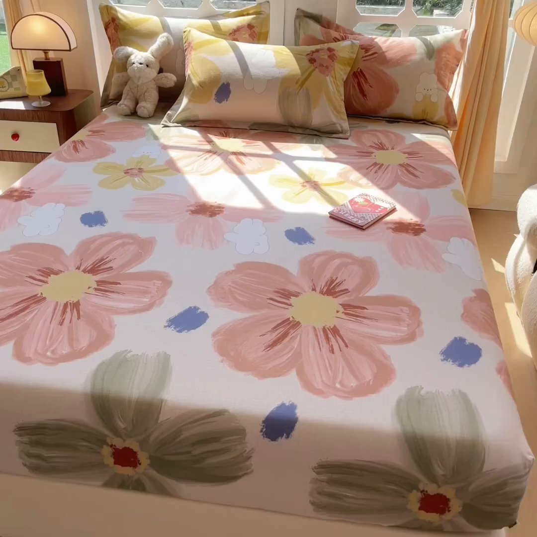 91家纺网 家纺一手货源 找家纺 眠博士 2025新款全棉混纺生态磨毛印花单床笠 磨毛床笠-油画花