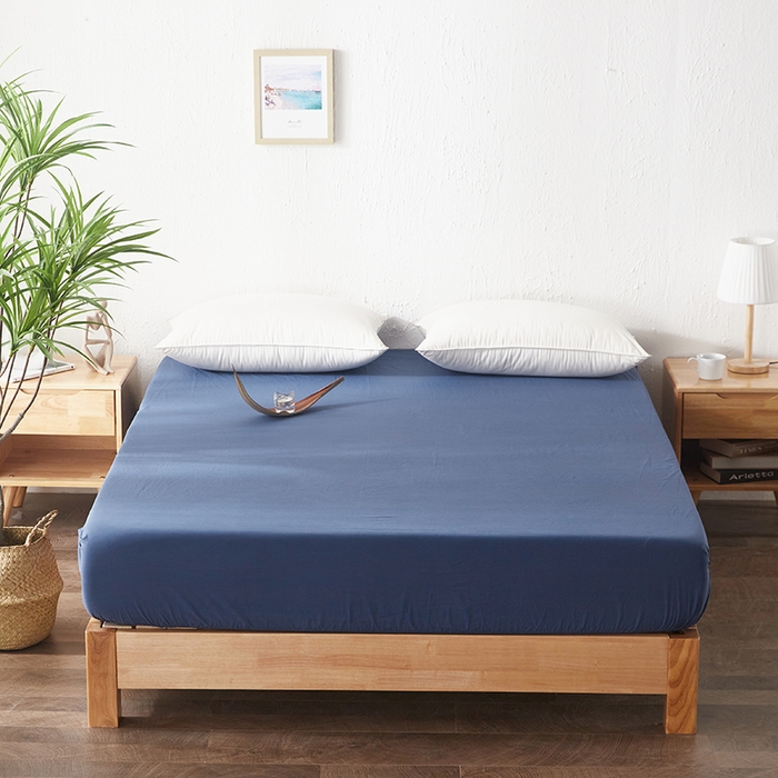 贝尔 PELLHOME 日式全棉纯棉水洗棉床笠床罩男士简约蓝北欧床垫保护防滑固定单件春节不打烊 牛仔蓝-