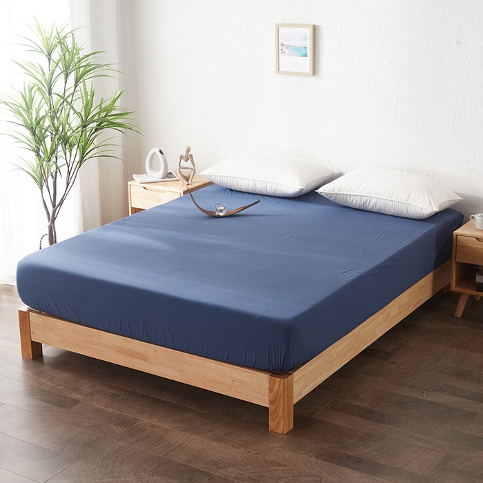 91家纺网 家纺一手货源 找家纺 贝尔 PELLHOME 日式全棉纯棉水洗棉床笠床罩男士简约蓝北欧床垫保护防滑固定单件春节不打烊 牛仔蓝-