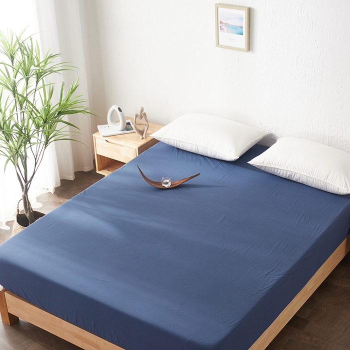 91家纺网 家纺一手货源 找家纺 贝尔 PELLHOME 日式全棉纯棉水洗棉床笠床罩男士简约蓝北欧床垫保护防滑固定单件春节不打烊 牛仔蓝-