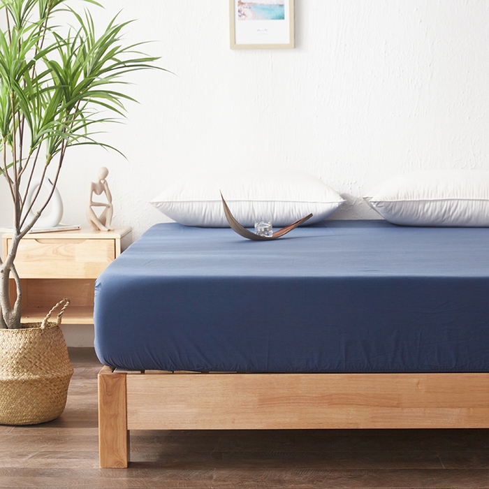 91家纺网 家纺一手货源 找家纺 贝尔 PELLHOME 日式全棉纯棉水洗棉床笠床罩男士简约蓝北欧床垫保护防滑固定单件春节不打烊 牛仔蓝-