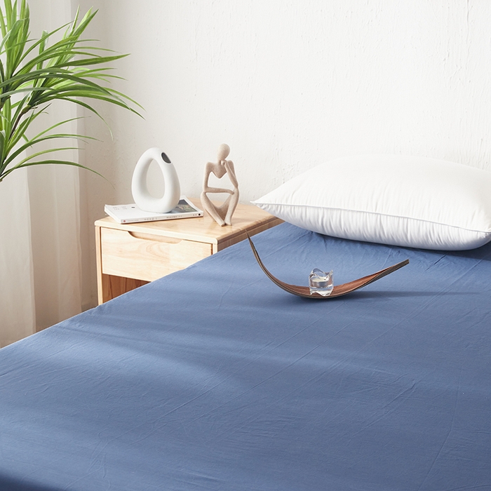 91家纺网 家纺一手货源 找家纺 贝尔 PELLHOME 日式全棉纯棉水洗棉床笠床罩男士简约蓝北欧床垫保护防滑固定单件春节不打烊 牛仔蓝-