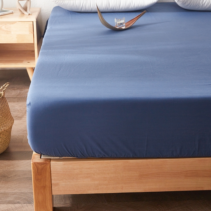 91家纺网 家纺一手货源 找家纺 贝尔 PELLHOME 日式全棉纯棉水洗棉床笠床罩男士简约蓝北欧床垫保护防滑固定单件春节不打烊 牛仔蓝-
