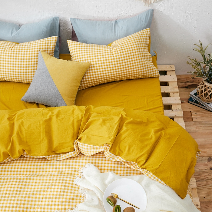 91家纺网 家纺一手货源 找家纺 （总）贝尔 PELLHOME 纯棉枕套纯色良品格子水洗棉简约48*74单人（可抖音代发）