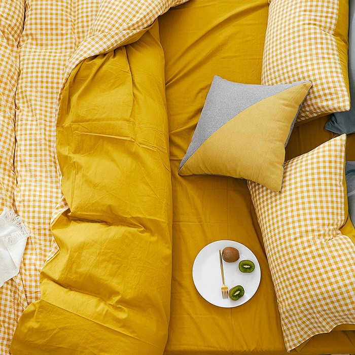 91家纺网 家纺一手货源 找家纺 贝尔 PELLHOME 纯棉枕套纯色良品格子水洗棉简约48*74单人（可抖音代发） 向阳柠黄