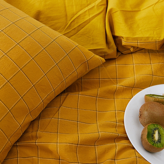 91家纺网 家纺一手货源 找家纺 贝尔 PELLHOME 纯棉枕套纯色良品格子水洗棉简约48*74单人（可抖音代发） 芥子黄