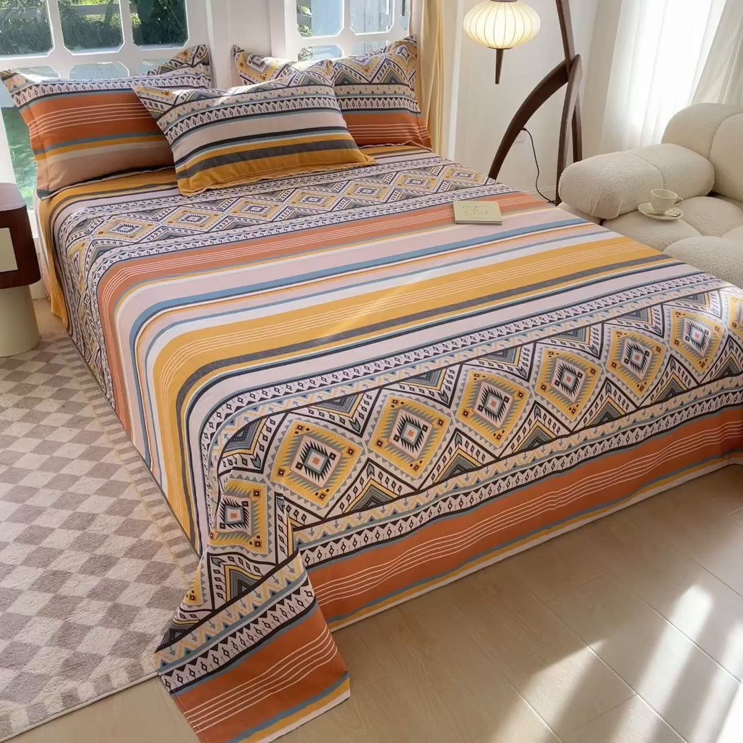 91家纺网 家纺一手货源 找家纺 眠博士 2025新款全棉混纺生态磨毛印花单床单 磨毛床单-波西米亚