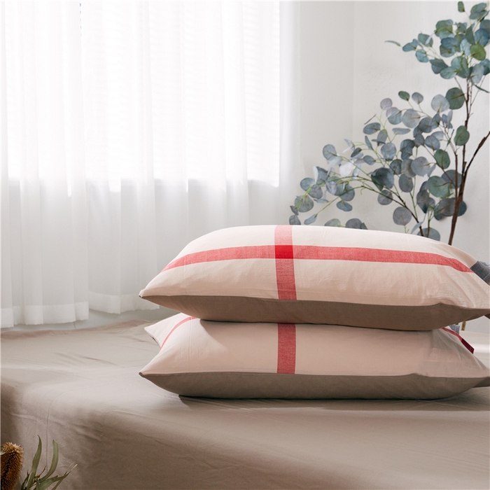 贝尔 PELLHOME 纯棉枕套纯色良品格子水洗棉简约48*74单人（可抖音代发） 宝丽格