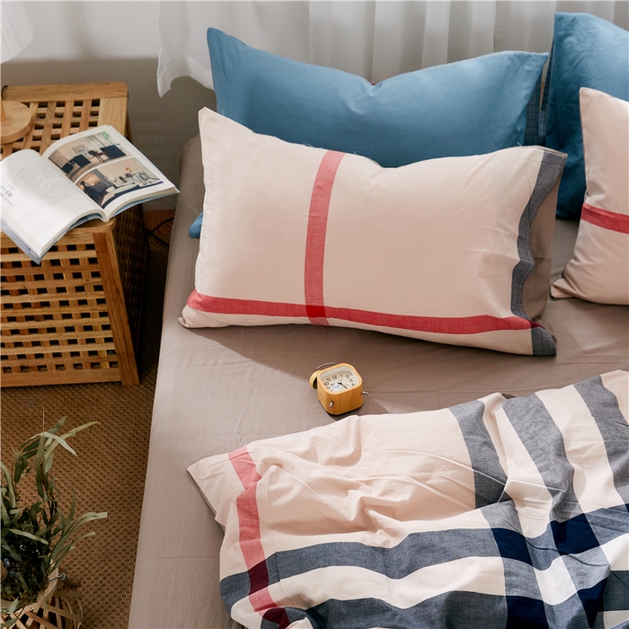 91家纺网 家纺一手货源 找家纺 贝尔 PELLHOME 纯棉枕套纯色良品格子水洗棉简约48*74单人（可抖音代发） 宝丽格