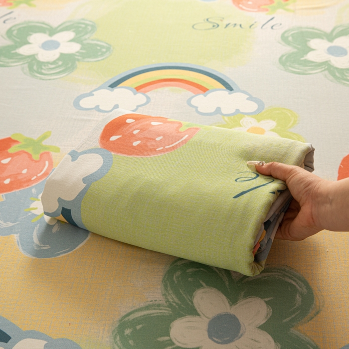 91家纺网 家纺一手货源 找家纺 眠博士 2025新款全棉混纺生态磨毛印花单床单 磨毛床单-彩虹草莓