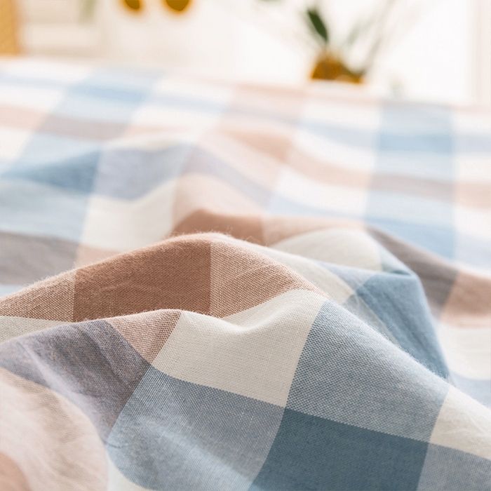 91家纺网 家纺一手货源 找家纺 贝尔 PELLHOME 纯棉枕套纯色良品格子水洗棉简约48*74单人（可抖音代发） 蓝咖中格