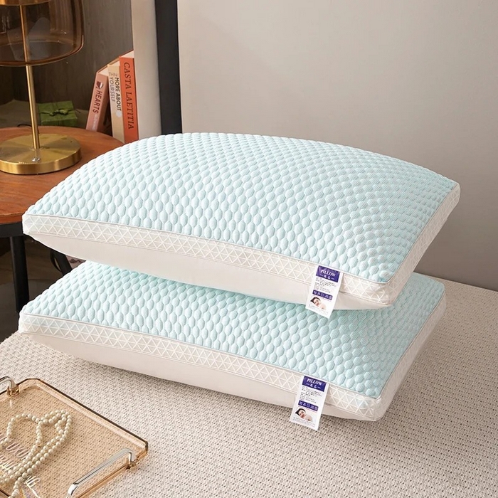 91家纺网 家纺一手货源 找家纺 浩宇家纺 2025新款凉豆豆枕芯外贸畅品枕头家用舒适网边透气四季款（支持定制） 兰色