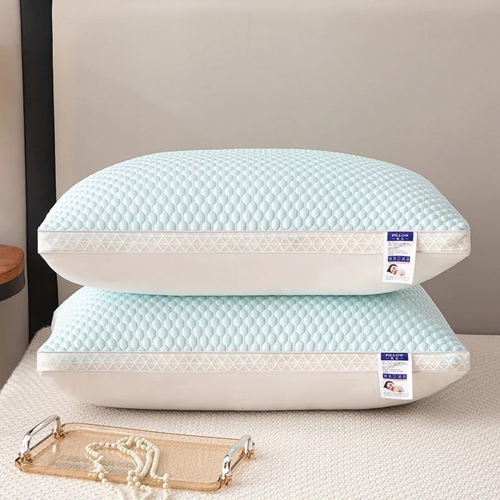 91家纺网 家纺一手货源 找家纺 浩宇家纺 2025新款凉豆豆枕芯外贸畅品枕头家用舒适网边透气四季款（支持定制） 兰色