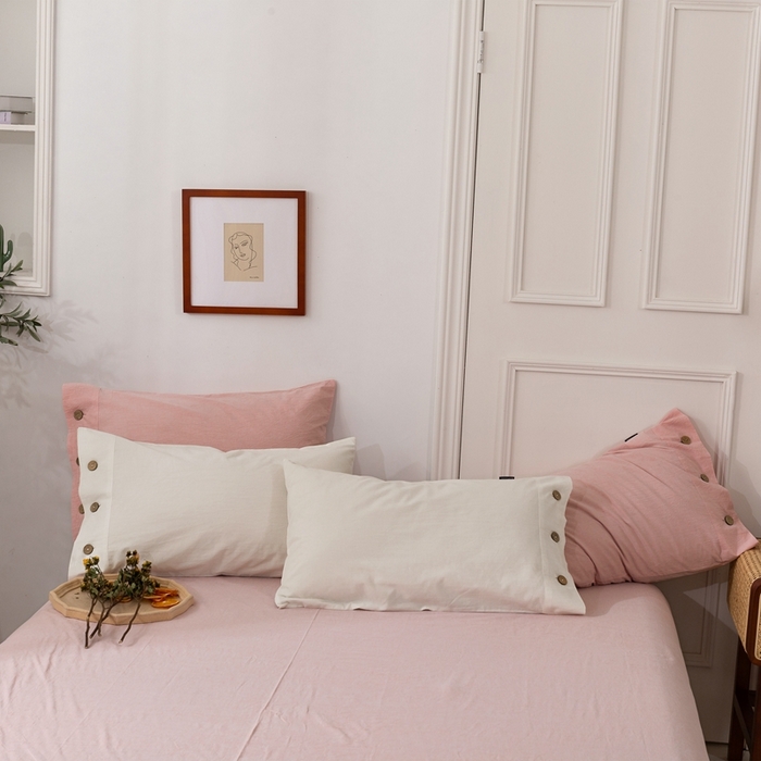 91家纺网 家纺一手货源 找家纺 （总）贝尔 PELLHOME 比利时美日式纯色纽扣棉麻透气舒适亚麻北欧单枕套春节不打烊（可抖音代发）