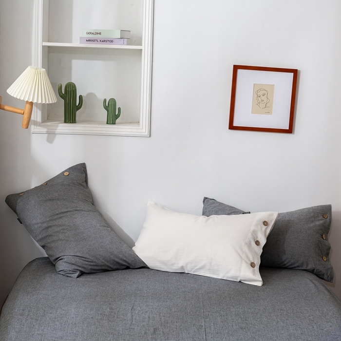 贝尔 PELLHOME 比利时美日式纯色纽扣棉麻透气舒适亚麻北欧单枕套春节不打烊（可抖音代发） 深石灰