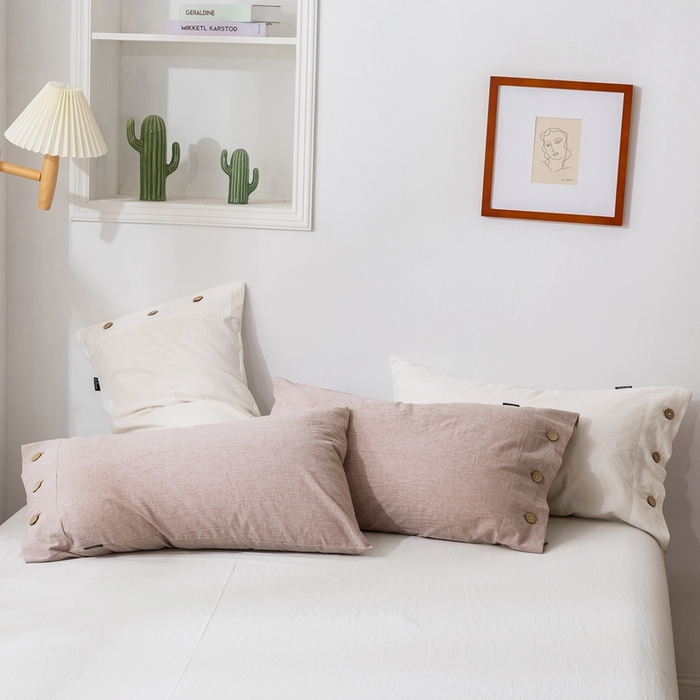 贝尔 PELLHOME 比利时美日式纯色纽扣棉麻透气舒适亚麻北欧单枕套春节不打烊（可抖音代发） 土卡其