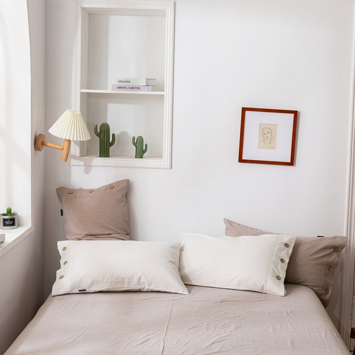 贝尔 PELLHOME 比利时美日式纯色纽扣棉麻透气舒适亚麻北欧单枕套春节不打烊（可抖音代发） 象牙白