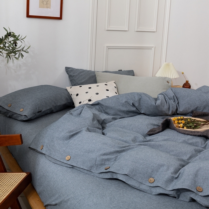 91家纺网 家纺一手货源 找家纺 （总）贝尔 PELLHOME 简约复古风美日式纯素色纽扣棉麻透气舒适亚麻北欧单被套（可抖音代发）