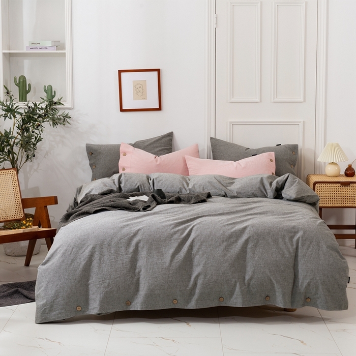 贝尔 PELLHOME 简约复古风美日式纯素色纽扣棉麻透气舒适亚麻北欧单被套（可抖音代发） 优雅灰