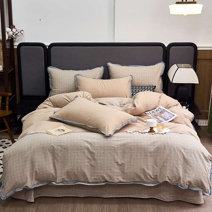 91家纺网 家纺一手货源 找家纺 贝尔 2025新款urban classic枫叶全棉色织提花四件套-花边款 音符米