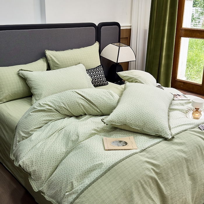 91家纺网 家纺一手货源 找家纺 贝尔 2025新款urban classic枫叶全棉色织提花四件套-花边款 常青藤