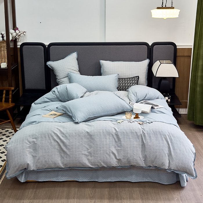 贝尔 2025新款urban classic枫叶全棉色织提花四件套-花边款 天青雨