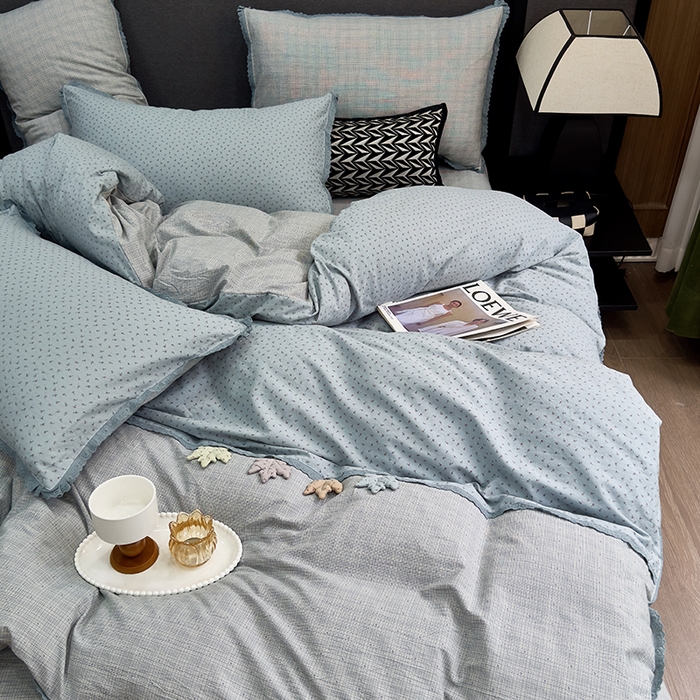 91家纺网 家纺一手货源 找家纺 贝尔 2025新款urban classic枫叶全棉色织提花四件套-花边款 天青雨