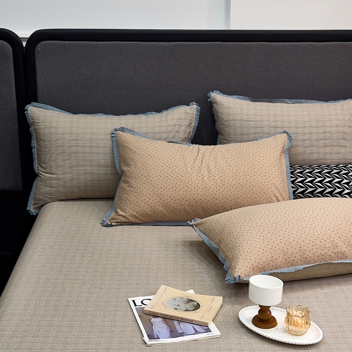 91家纺网 家纺一手货源 找家纺 贝尔 2025新款urban classic枫叶全棉色织提花四件套-花边款 音符米