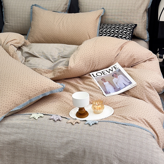 91家纺网 家纺一手货源 找家纺 贝尔 2025新款urban classic枫叶全棉色织提花四件套-花边款 音符米