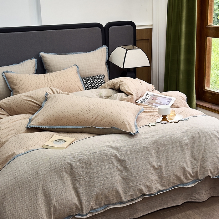 91家纺网 家纺一手货源 找家纺 贝尔 2025新款urban classic枫叶全棉色织提花四件套-花边款 音符米