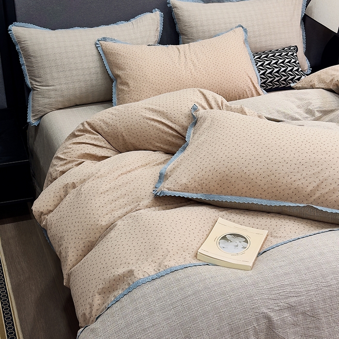 91家纺网 家纺一手货源 找家纺 贝尔 2025新款urban classic枫叶全棉色织提花四件套-花边款 音符米