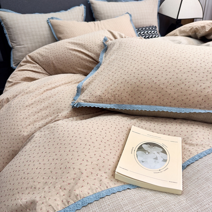 91家纺网 家纺一手货源 找家纺 贝尔 2025新款urban classic枫叶全棉色织提花四件套-花边款 音符米