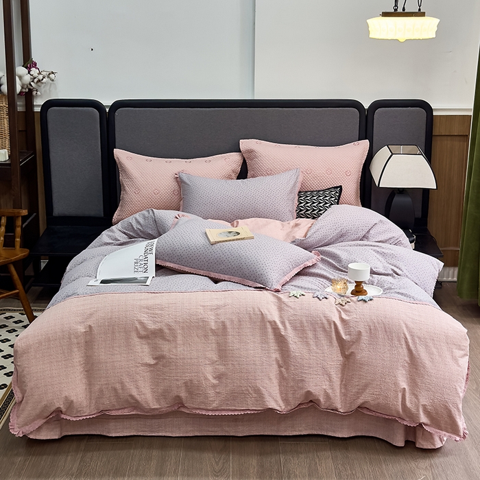 贝尔 2025新款urban classic枫叶全棉色织提花四件套-花边款 紫萱